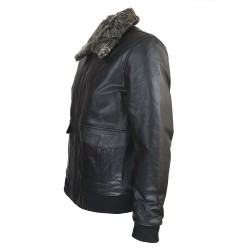 blouson cuir homme aviateur hurricane marron avec col amovible vue de profil