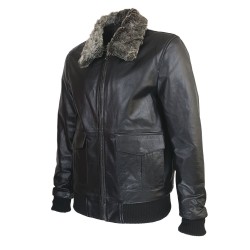 blouson cuir homme aviateur hurricane marron avec col amovible vue de tiers