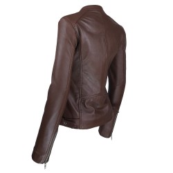 blouson jason style motard marron vue  de quatre