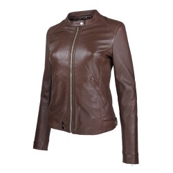 blouson jason style motard marron vue  de tiers