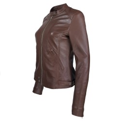 blouson jason style motard marron vue de profil