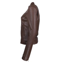 blouson jason style motard marron vue de quatre tiers