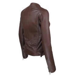 blouson jason style motard marron vue de trois tiers