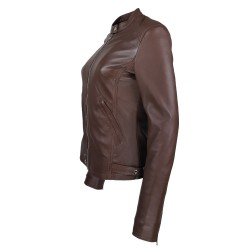 blouson jason style motard marron vue deux tiers