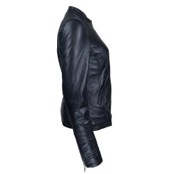 blouson cuir femme jason style motard noir vue de cote inverse