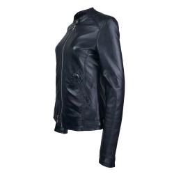 blouson cuir femme jason style motard noir vue de cote ouvert