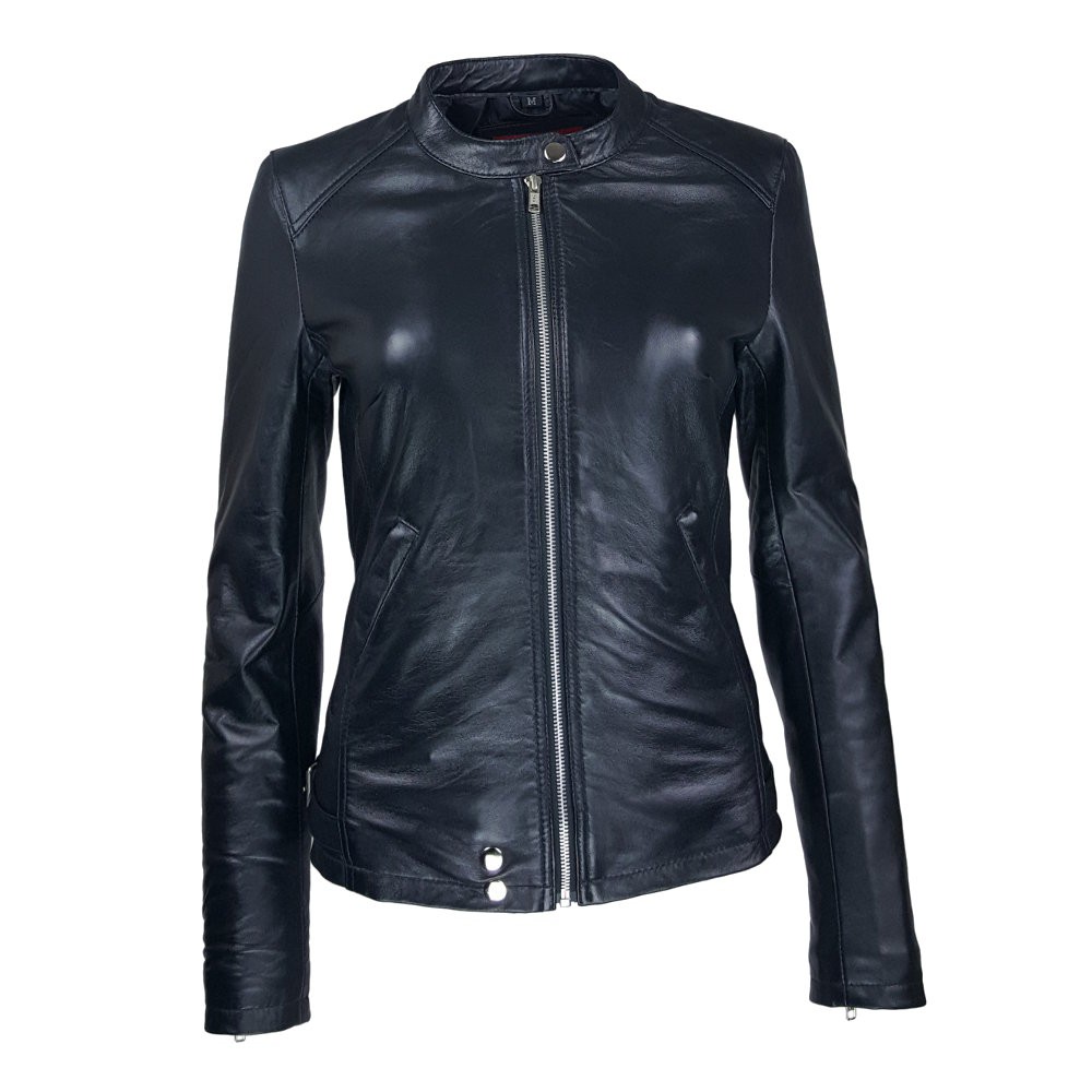 blouson cuir femme jason style motard noir vue de face