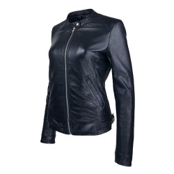 blouson cuir femme jason style motard noir vue de profil