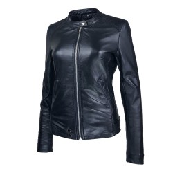 blouson cuir femme jason style motard noir vue de tiers