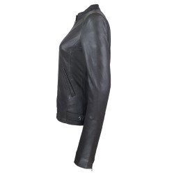 blouson cuir femme jason gris style motard  vue de cote inverse