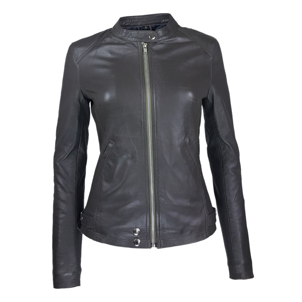 blouson cuir femme jason gris style motard  vue de face