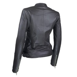 blouson cuir femme jason gris style motard  vue trois tiers