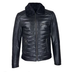 blouson cuir homme aviateur matelasse col noir vue de face