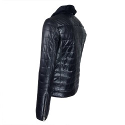 blouson cuir homme aviateur matelassé noir trois tiers