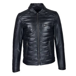 blouson cuir homme aviateur matelasse noir vue de face