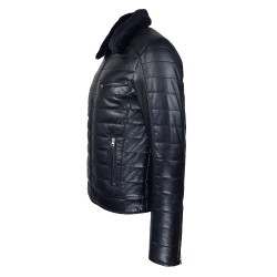 blouson cuir homme aviateur matelasse noir vue de profil