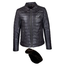 blouson cuir homme aviateur matelasse avec col marron vue avec col