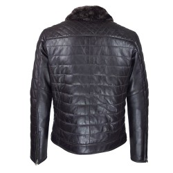 blouson cuir homme aviateur matelasse col marron vue de dos