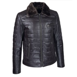 blouson cuir homme aviateur matelasse col marron vue de face