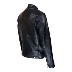 blouson homme cuir style motard baya black vue trois tiers