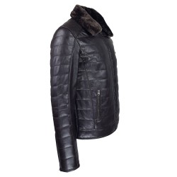 blouson cuir homme aviateur matelasse col marron vue de profil