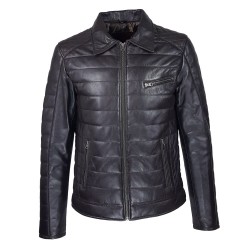 blouson cuir homme aviateur matelasse marron vue face