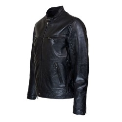 blouson homme cuir style motard baya black vue de profil