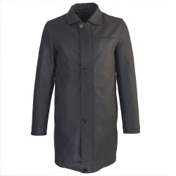 veste cuir homme trois quart quatre boutons  noir capitaine de face