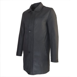 veste cuir homme trois quart quatre boutons  noir capitaine de profil