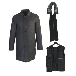 veste cuir homme trois quart quatre boutons  noir capitaine vue de detail