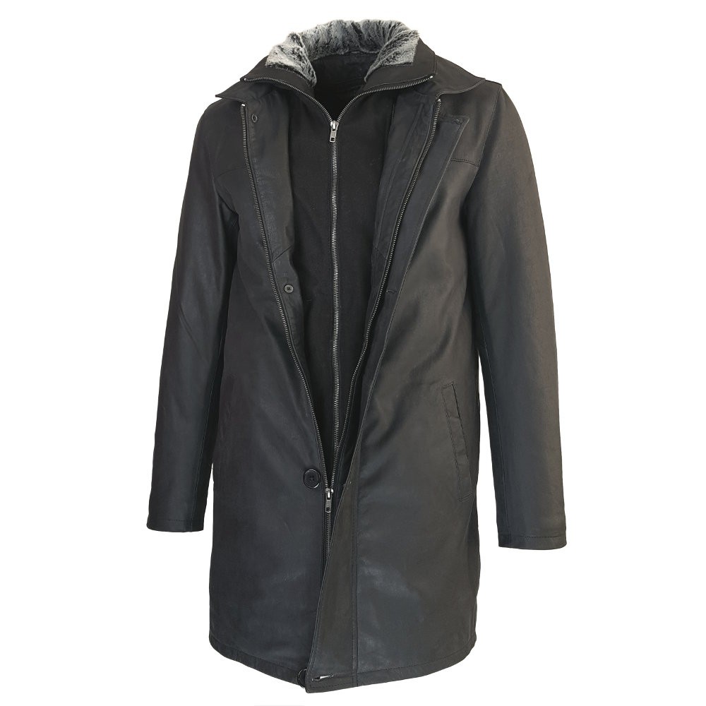 veste cuir homme trois quart noir capitaine