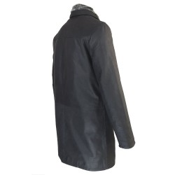 veste cuir homme trois quart quatre boutons col amovible noir capitaine de trois tiers