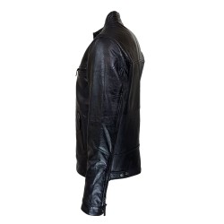 blouson homme cuir style motard baya black vue de cote