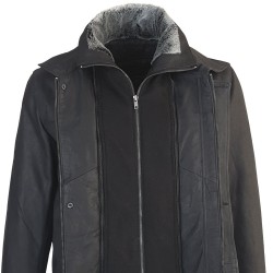 veste cuir homme trois quart quatre boutons col amovible noir capitaine vue gros plan