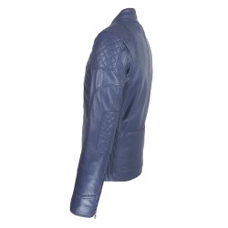 blouson cuir homme motard bleu vue cote inverse