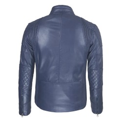 blouson cuir homme motard bleu vue de dos