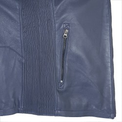 blouson cuir homme motard bleu vue de poche