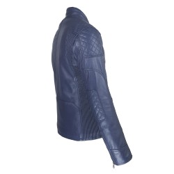 blouson cuir homme motard bleu vue deux tiers