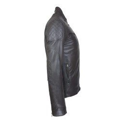 blouson cuir homme motard gris vue de cote