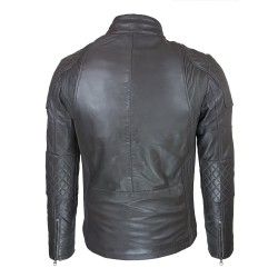 blouson cuir homme motard gris vue de dos