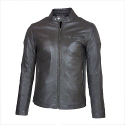 blouson cuir homme motard gris vue de face plus