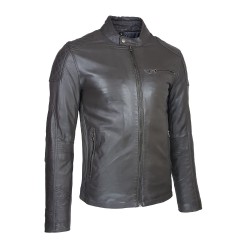 blouson cuir homme motard gris vue de tiers