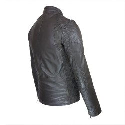 blouson cuir homme motard gris vue de trois quart