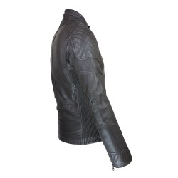 blouson cuir homme motard gris vue trois tiers