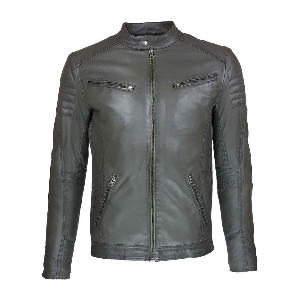 blouson homme cuir style motard delta gray vue de face