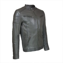 blouson homme cuir style motard delta gray vue de profil