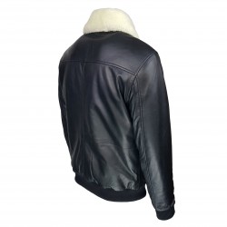 blouson-en-cuir -homme-fly-jacket -aviateur-noir-deux-tiers-col-fourrure