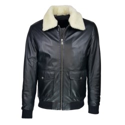 blouson-en-cuir -homme-fly-jacket -aviateur-noir-face