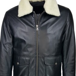 blouson-en-cuir -homme-fly-jacket -aviateur-noir-plan-col-fourrure