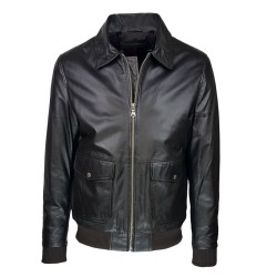 blouson-en-cuir -homme-fly-jacket -aviateur-brown-marron-face -col-chemise